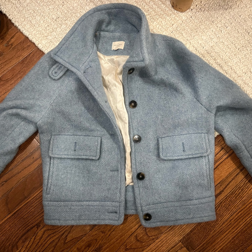 Sézane Light Blue Wool Coat